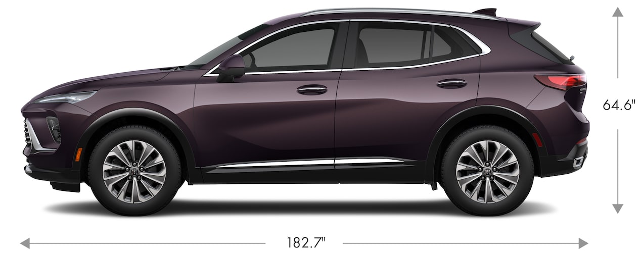 Side View of a 2024 Buick Envision Measured at 182.7 in Length and 64.6 in Height